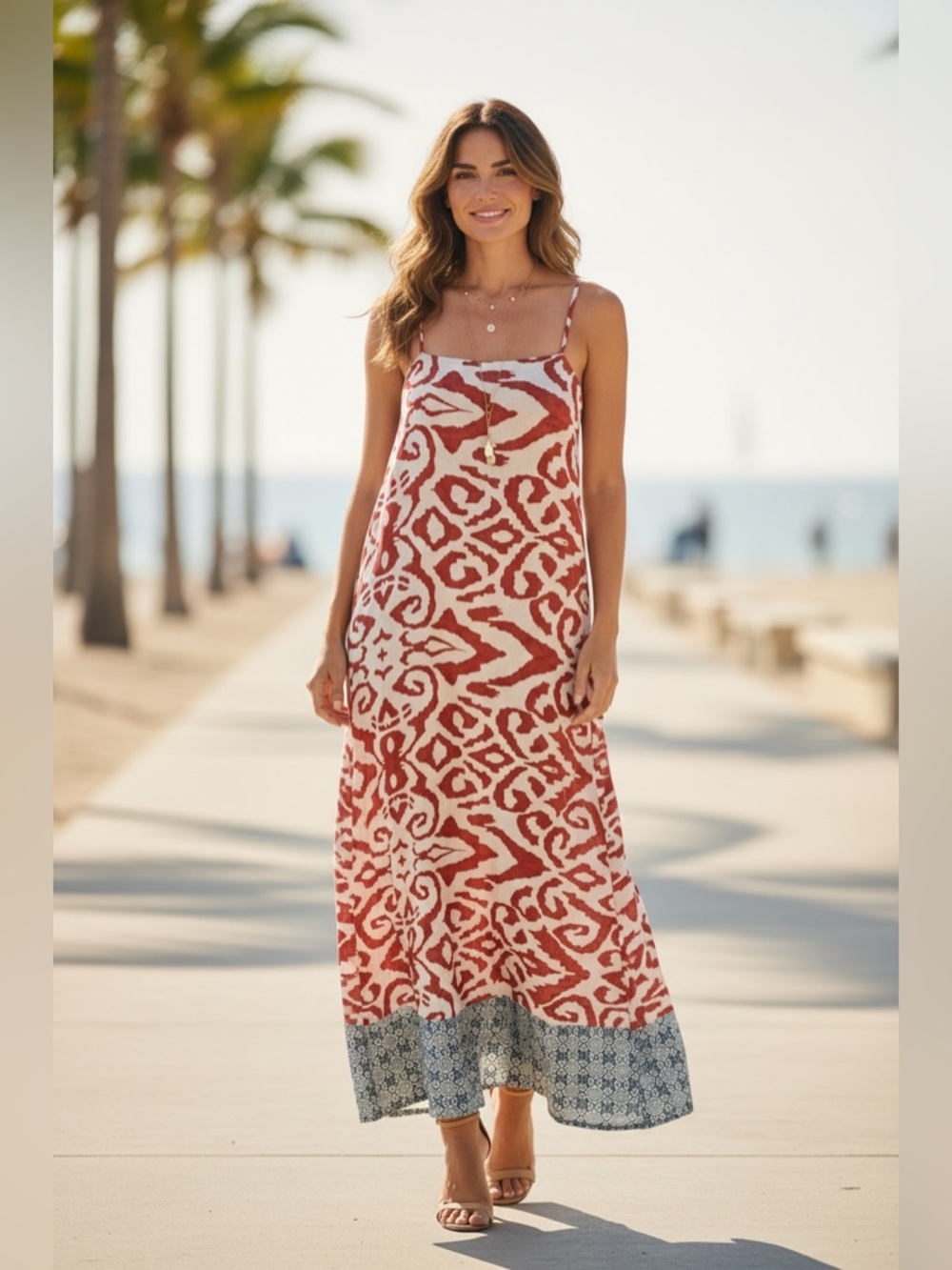NWT: size M cupshe Red and white Swirl Maxi Dress with Blue bottom